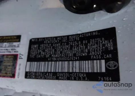 2016 Toyota Camry Xle V6 z USA, uszkodzony, nr VIN 4T1BK1FK6GU576241